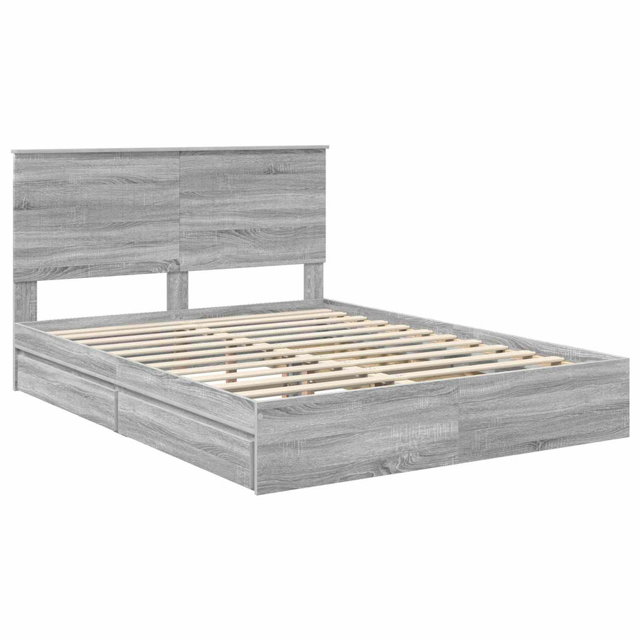 Opslag bed met lade Grijs Sonoma 150 x 200 cm Bewerkt hout