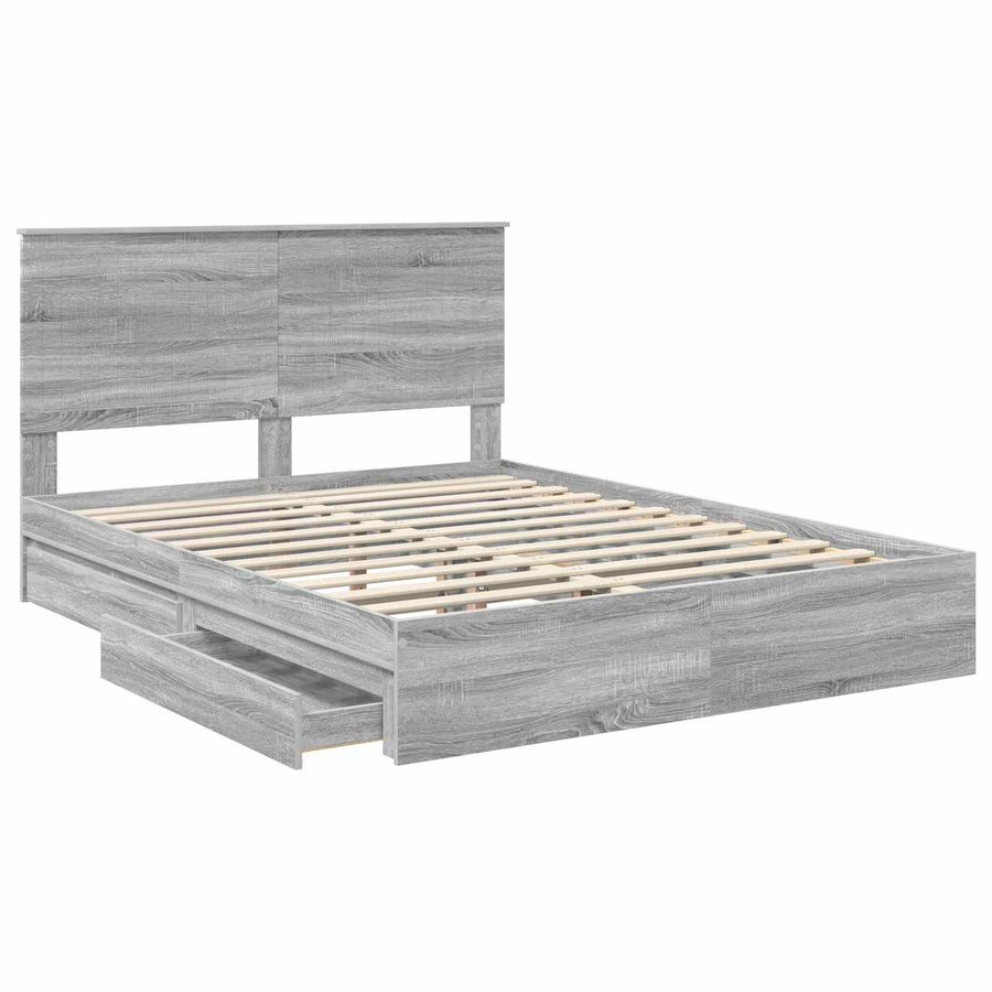 Opslag bed met lade Grijs Sonoma 150 x 200 cm Bewerkt hout