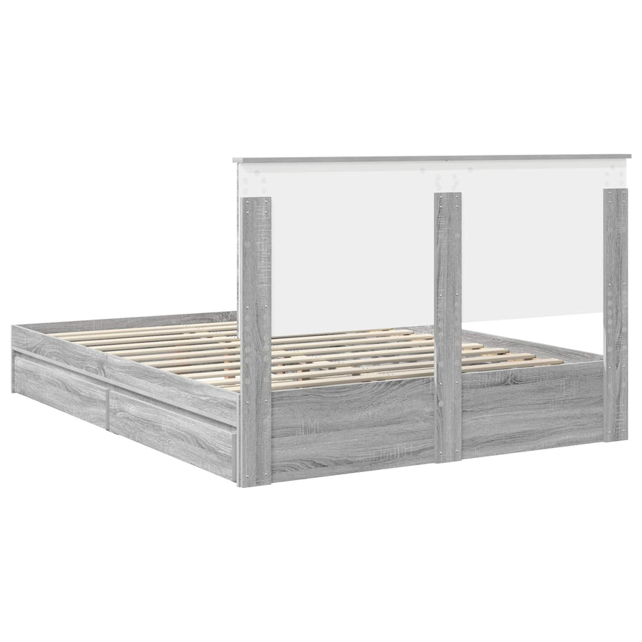 Opslag bed met lade Grijs Sonoma 150 x 200 cm Bewerkt hout