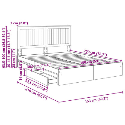 Opslag bed met lade Grijs Sonoma 150 x 200 cm Bewerkt hout