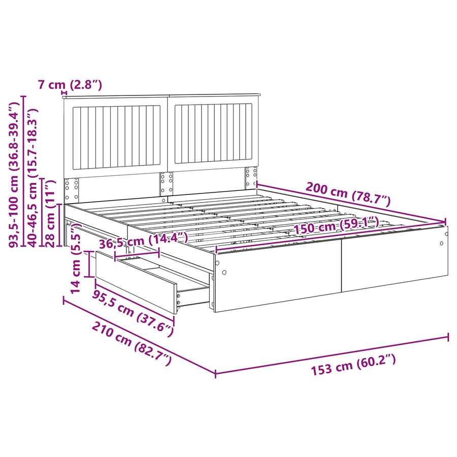 Opslag bed met lade Grijs Sonoma 150 x 200 cm Bewerkt hout