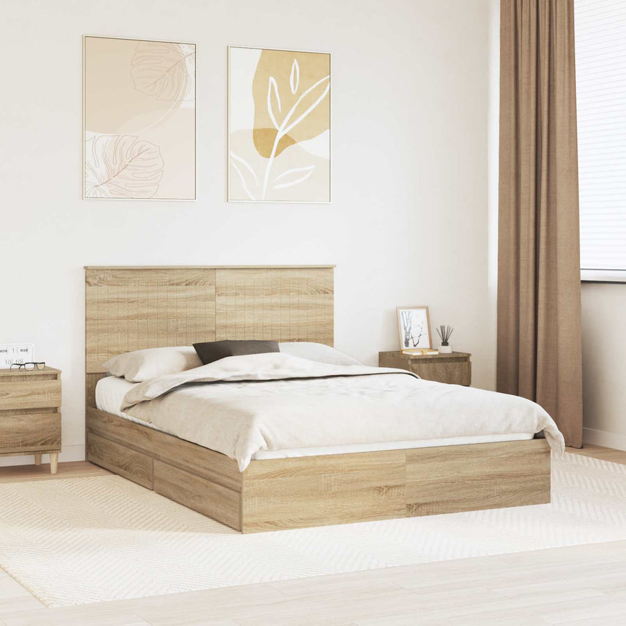 Opslag bed met lade Sonoma Eiken 140 x 200 cm Bewerkt hout