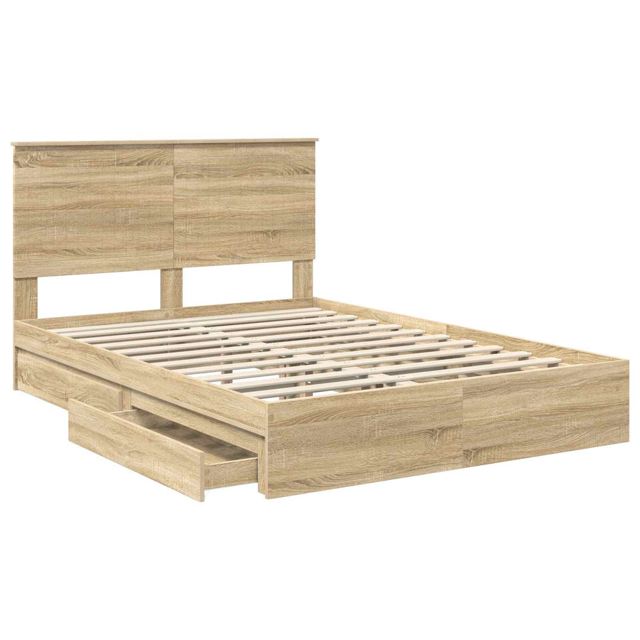 Opslag bed met lade Sonoma Eiken 140 x 200 cm Bewerkt hout