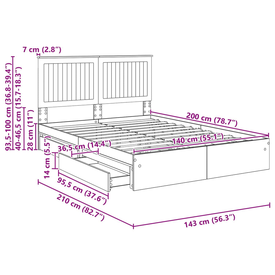 Opslag bed met lade Grijs Sonoma 140 x 200 cm Bewerkt hout