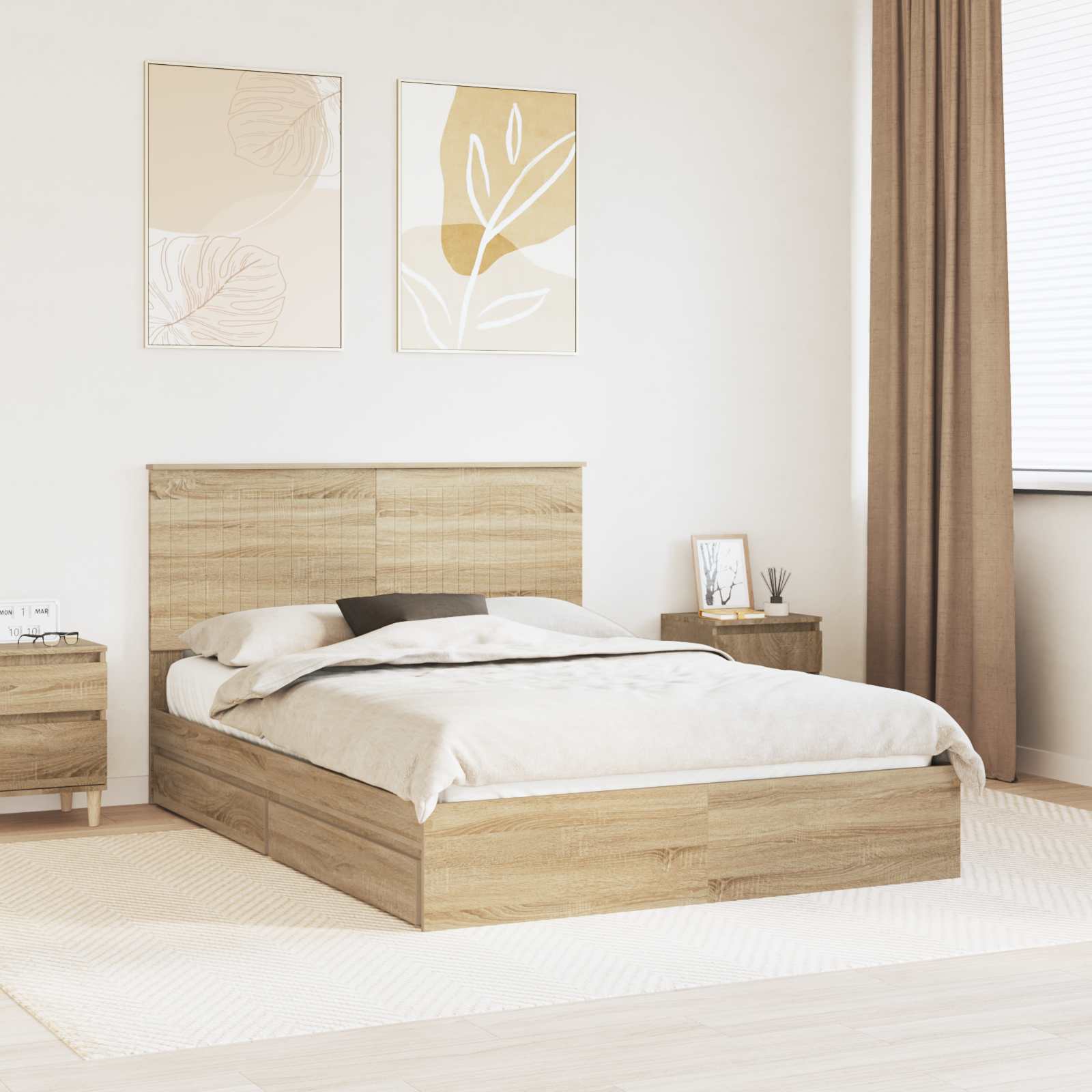Opslag bed met lade Sonoma Eiken 140 x 190 cm Bewerkt hout