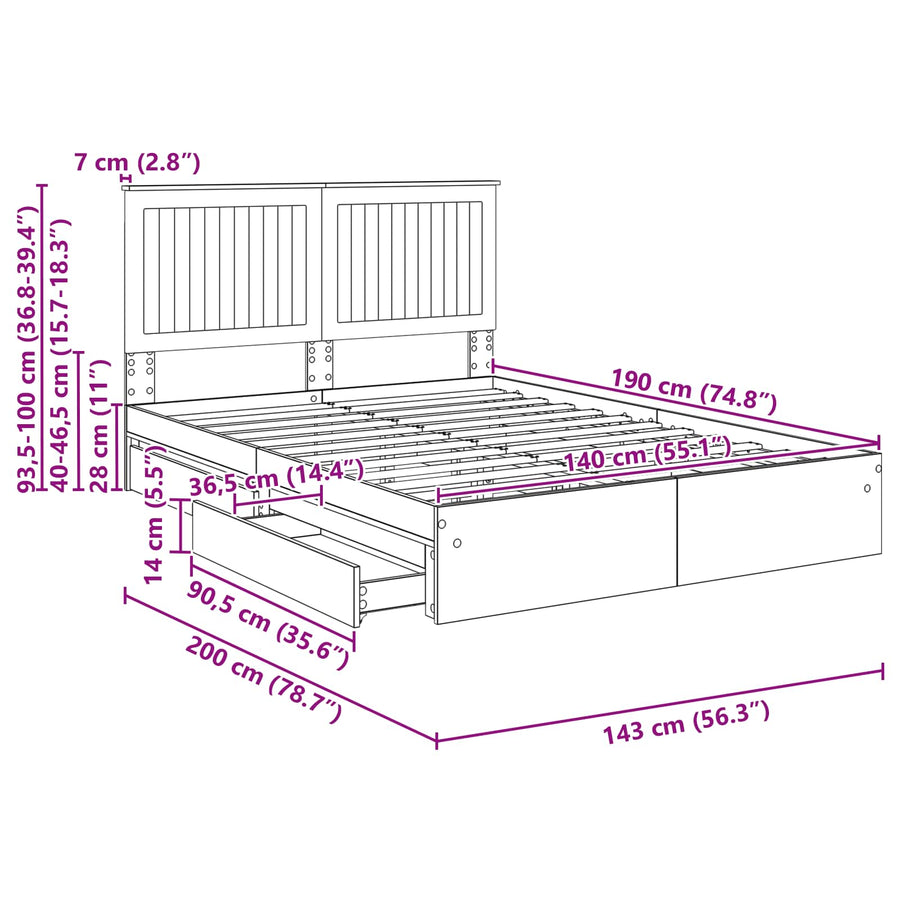 Opslag bed met lade Sonoma Eiken 140 x 190 cm Bewerkt hout