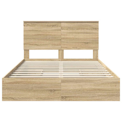 Opslag bed met lade Sonoma Eiken 135 x 190 cm Bewerkt hout