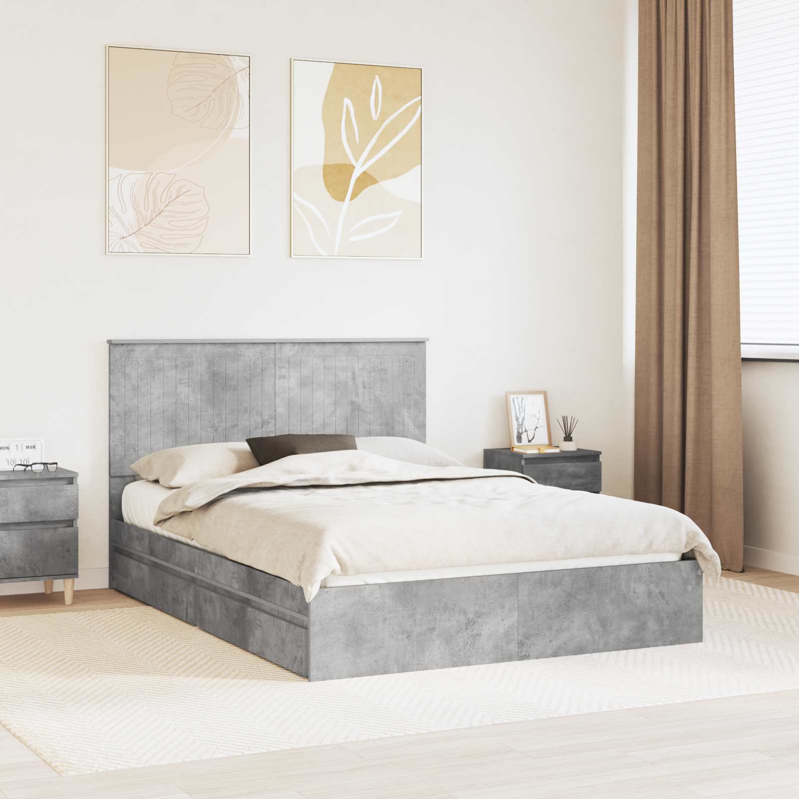 Opslag bed met hoofdeinde Beton Grijs 135 x 190 cm Bewerkt hout
