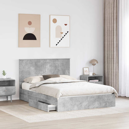 Opslag bed met hoofdeinde Beton Grijs 135 x 190 cm Bewerkt hout