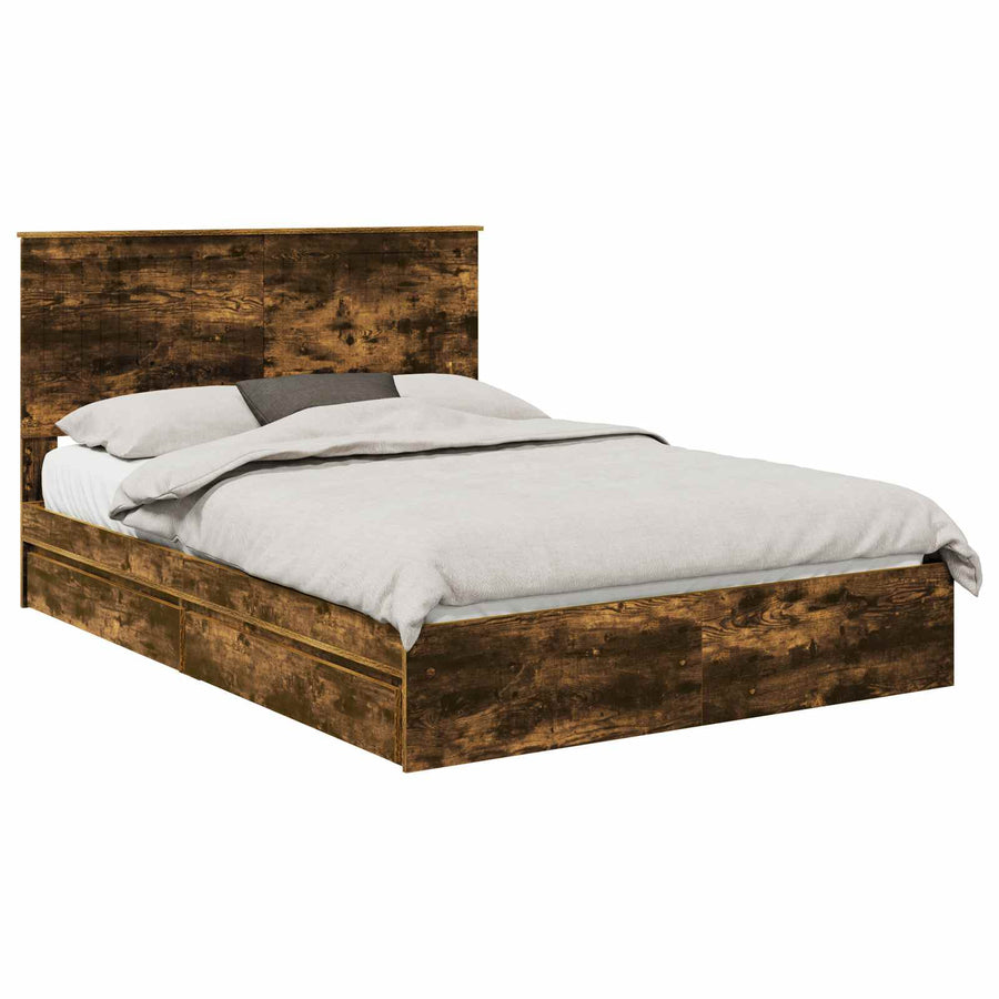 Opslag bed met lade Gerookt eiken 135 x 190 cm Bewerkt hout