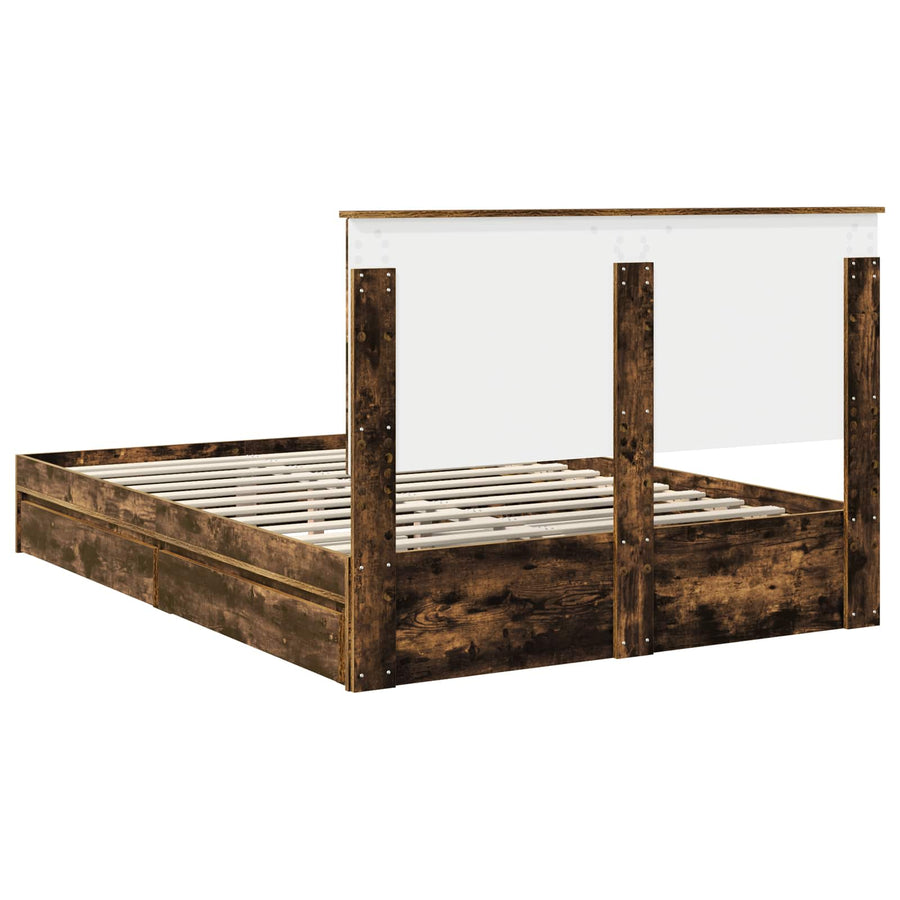 Opslag bed met lade Gerookt eiken 135 x 190 cm Bewerkt hout