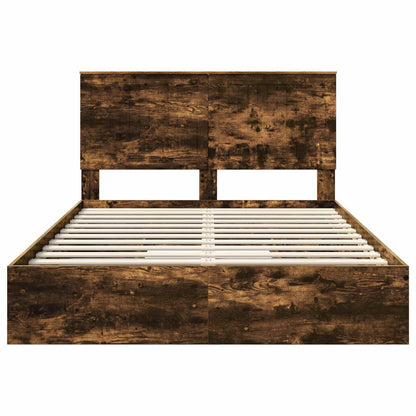 Opslag bed met lade Gerookt eiken 135 x 190 cm Bewerkt hout