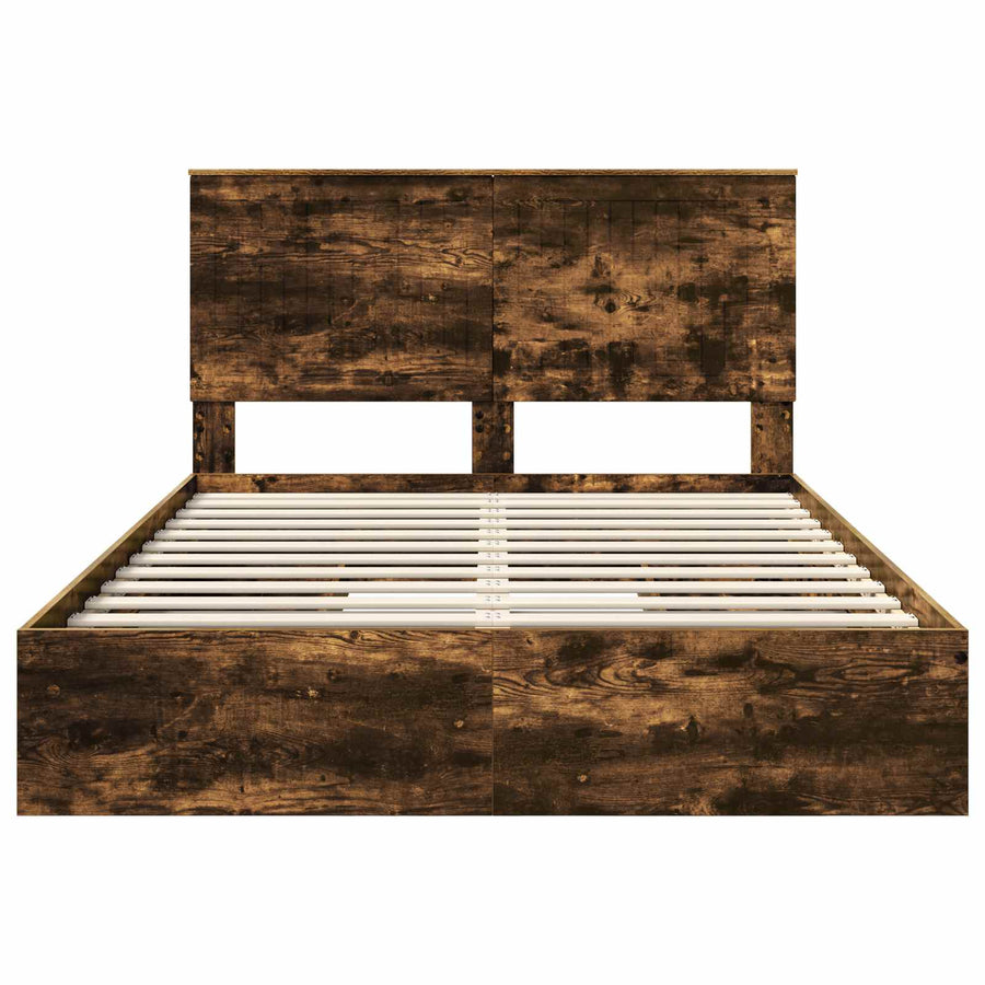 Opslag bed met lade Gerookt eiken 135 x 190 cm Bewerkt hout