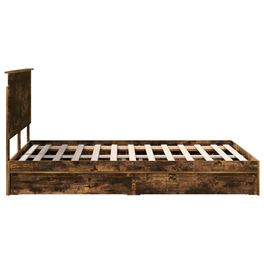 Opslag bed met lade Gerookt eiken 135 x 190 cm Bewerkt hout