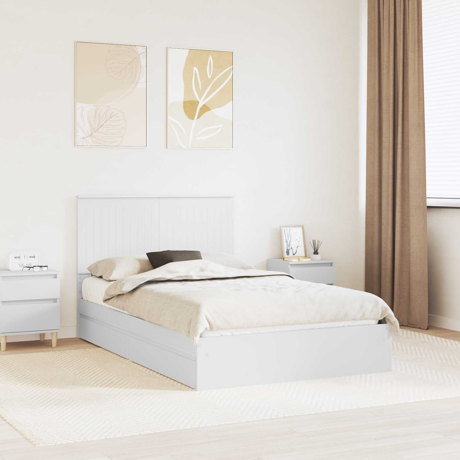 Opslag bed met hoofdeinde Wit 120 x 190 cm Bewerkt hout