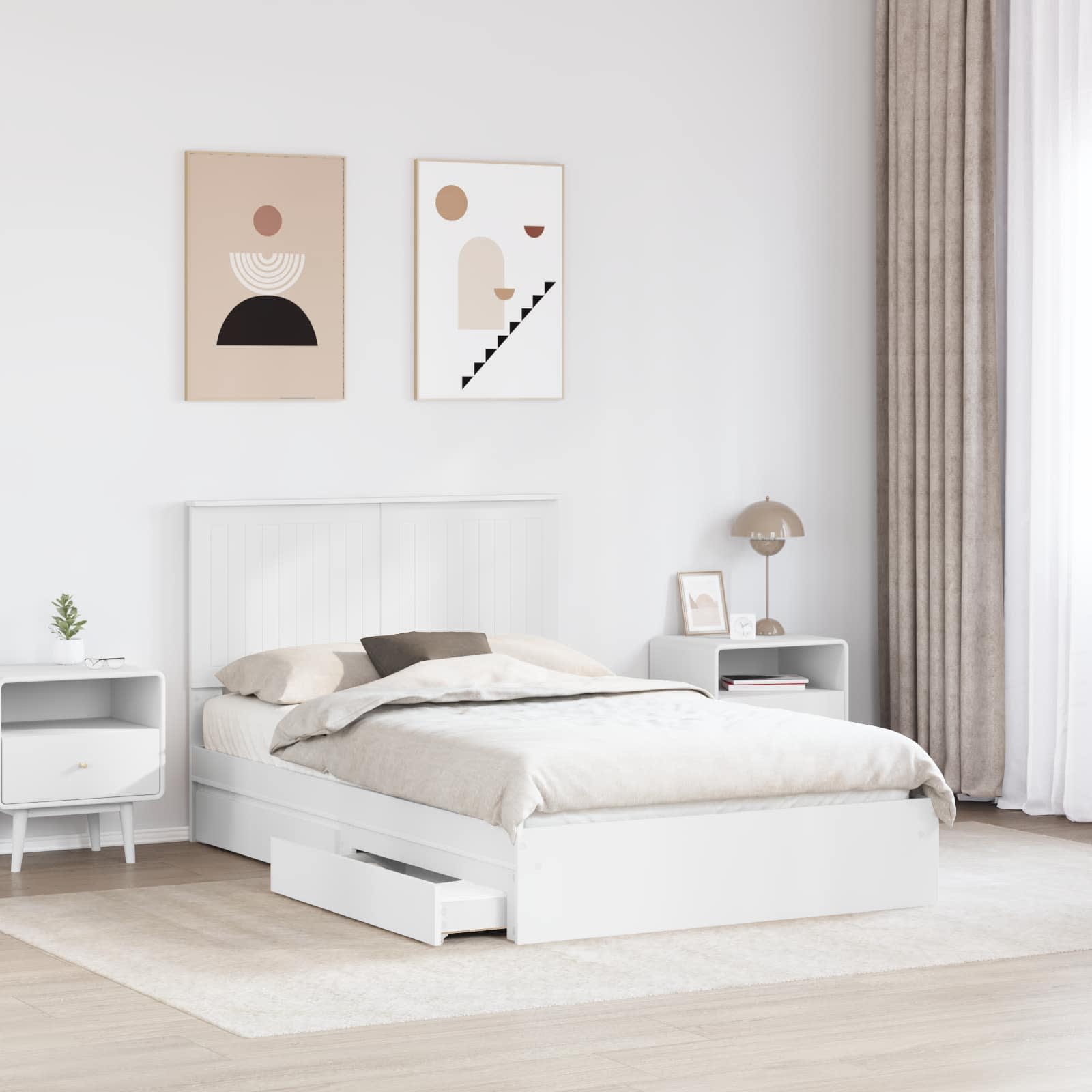 Opslag bed met hoofdeinde Wit 120 x 190 cm Bewerkt hout