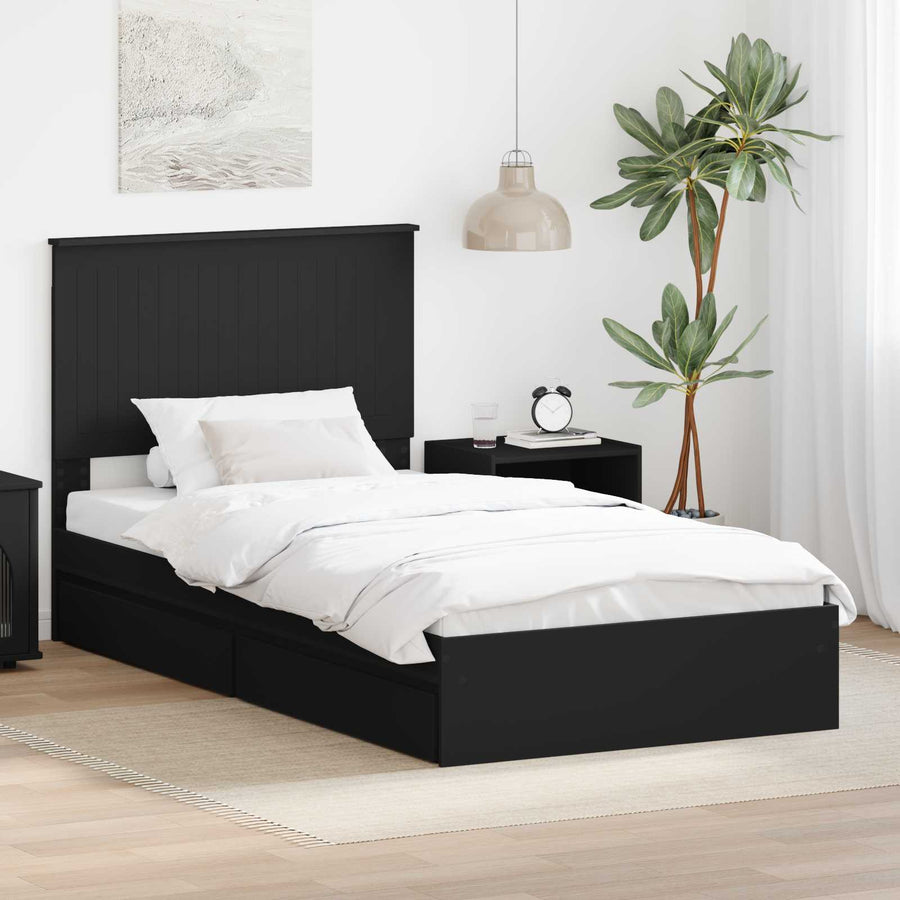 Opslag bed met hoofdeinde Zwart 100 x 200 cm Bewerkt hout
