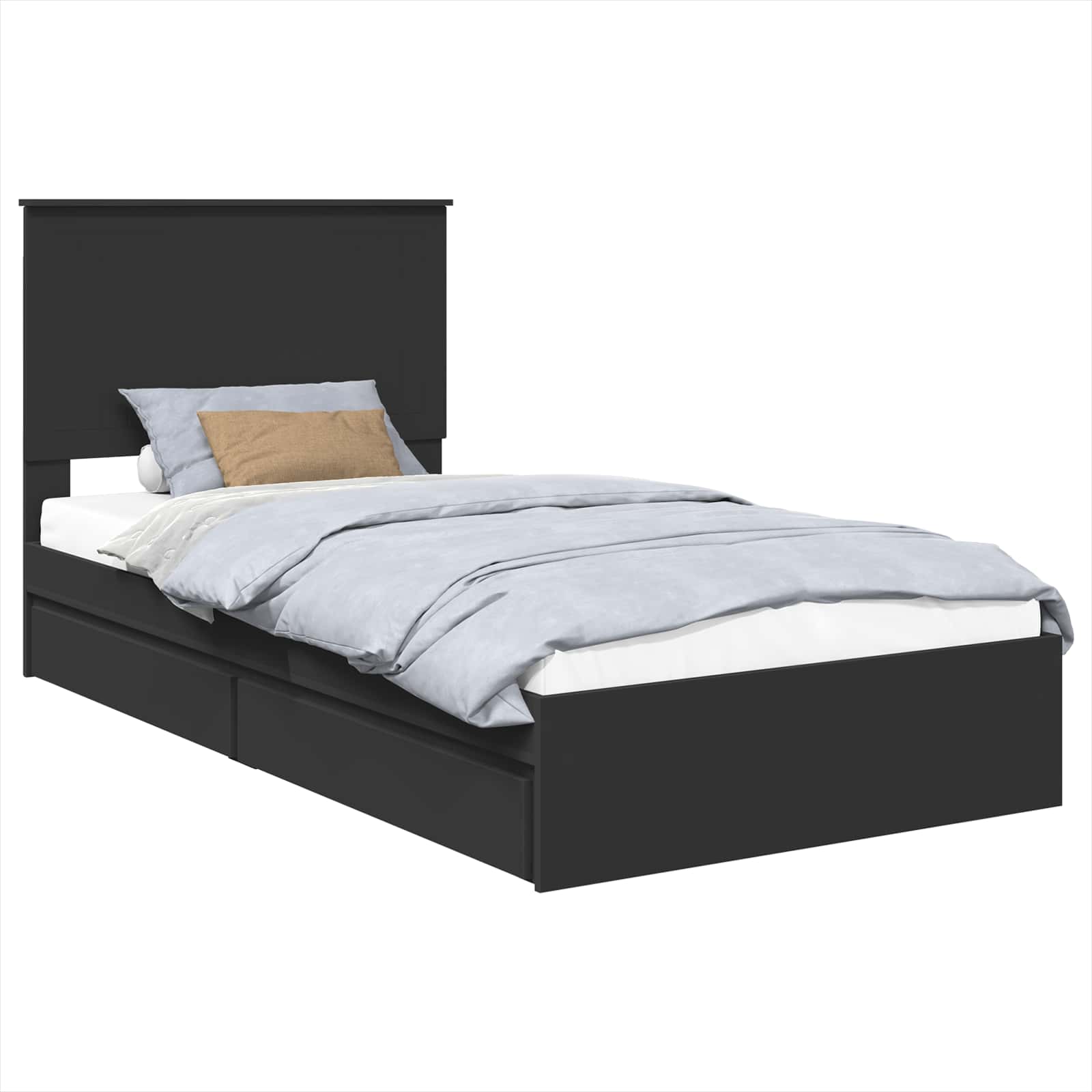 Opslag bed met hoofdeinde Zwart 100 x 200 cm Bewerkt hout