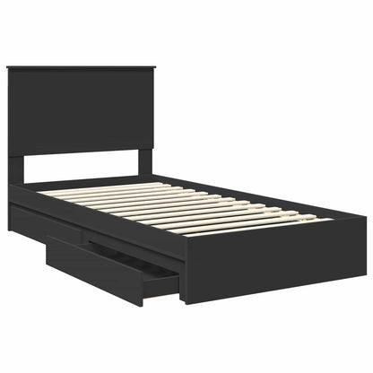 Opslag bed met hoofdeinde Zwart 100 x 200 cm Bewerkt hout