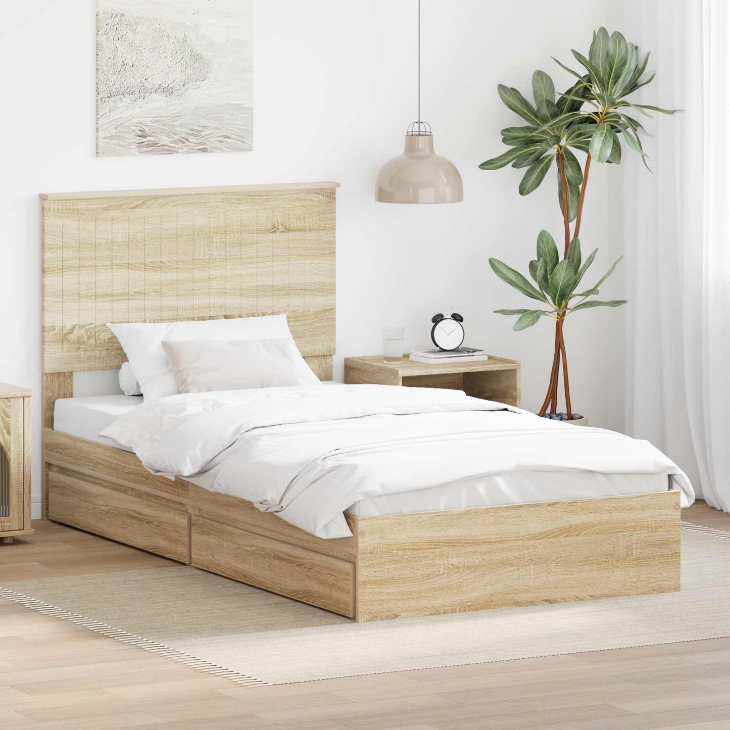 Opslag bed met lade Sonoma Eiken 100 x 200 cm Bewerkt hout