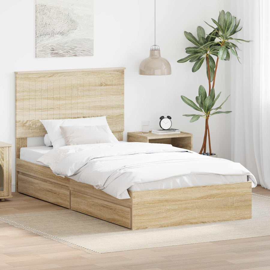 Opslag bed met lade Sonoma Eiken 100 x 200 cm Bewerkt hout