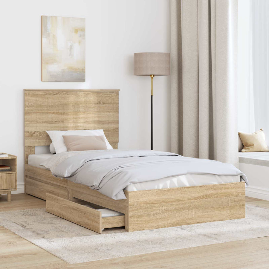 Opslag bed met lade Sonoma Eiken 100 x 200 cm Bewerkt hout