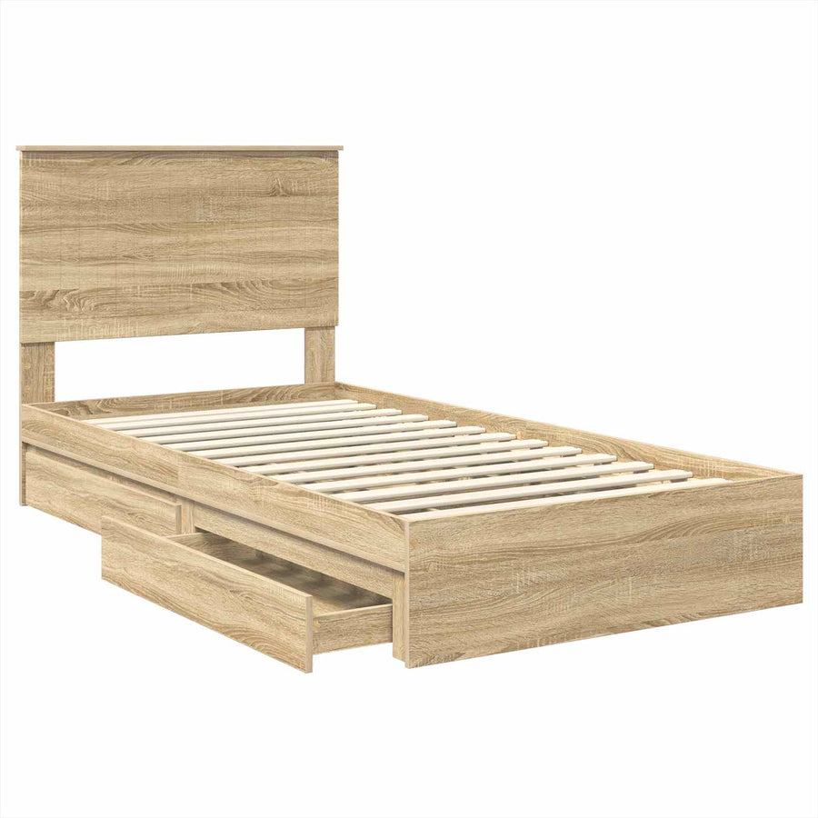 Opslag bed met lade Sonoma Eiken 100 x 200 cm Bewerkt hout