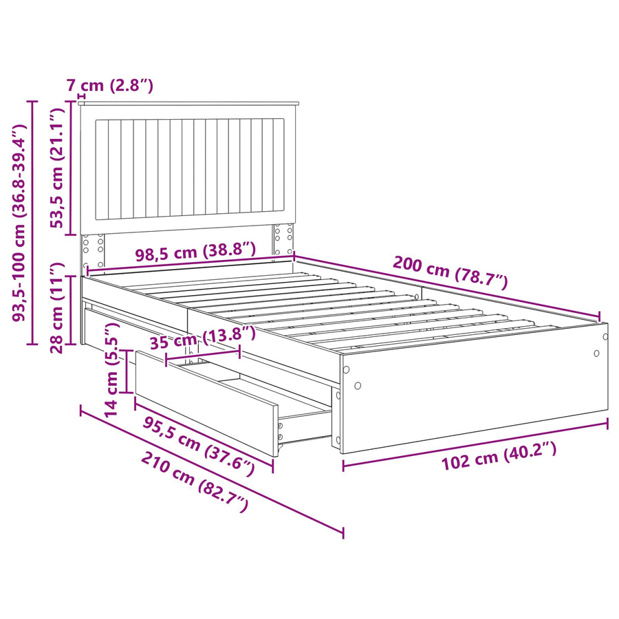 Opslag bed met lade Sonoma Eiken 100 x 200 cm Bewerkt hout