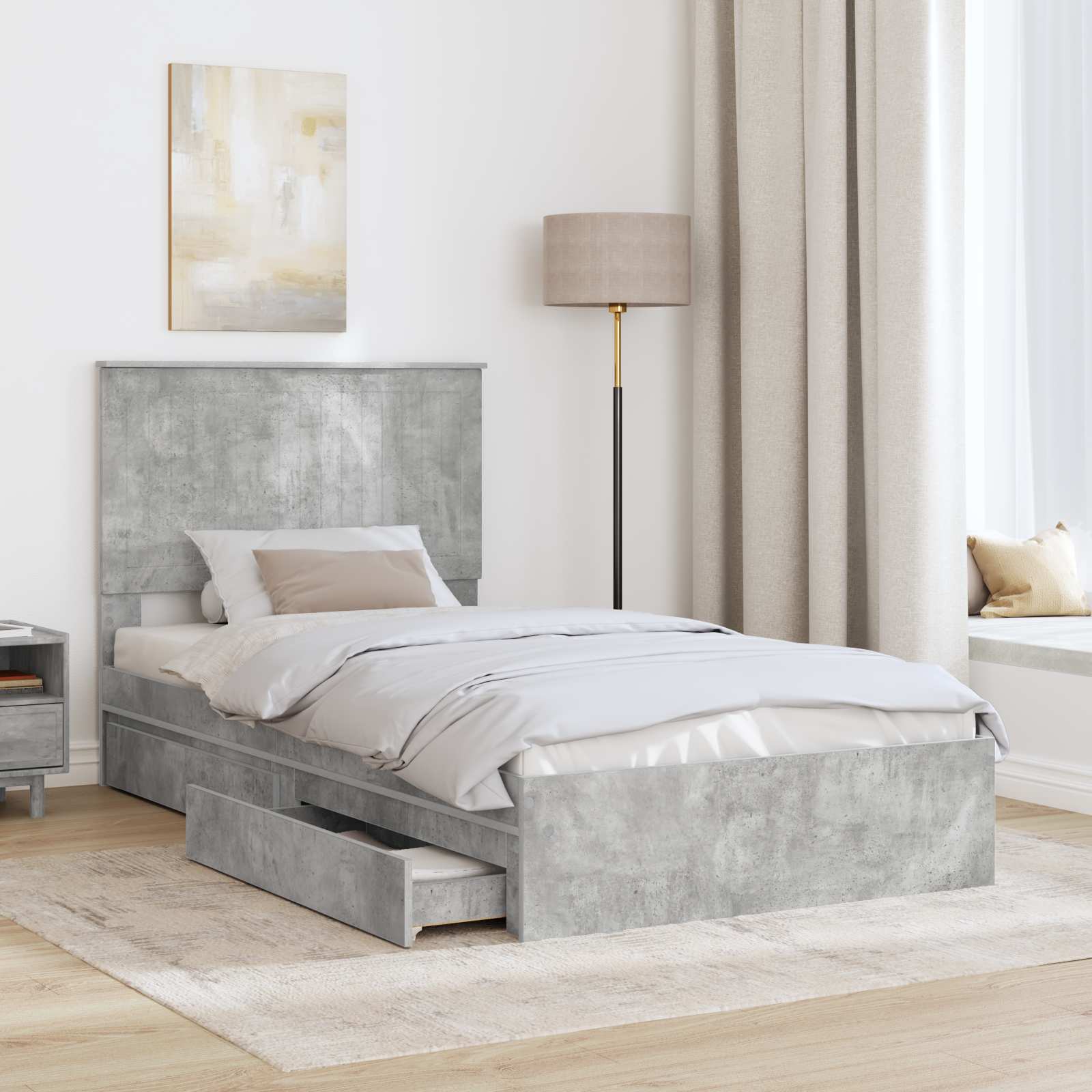 Opslag bed met hoofdeinde Beton Grijs 100 x 200 cm Bewerkt hout