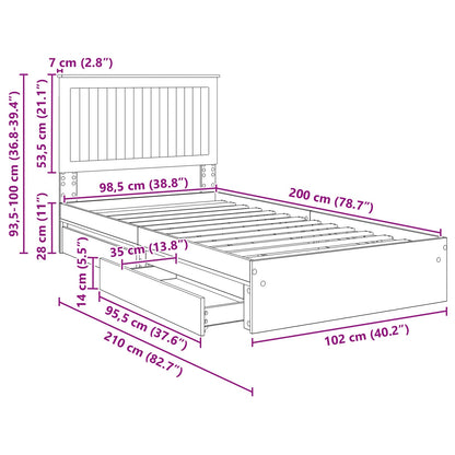 Opslag bed met hoofdeinde Beton Grijs 100 x 200 cm Bewerkt hout