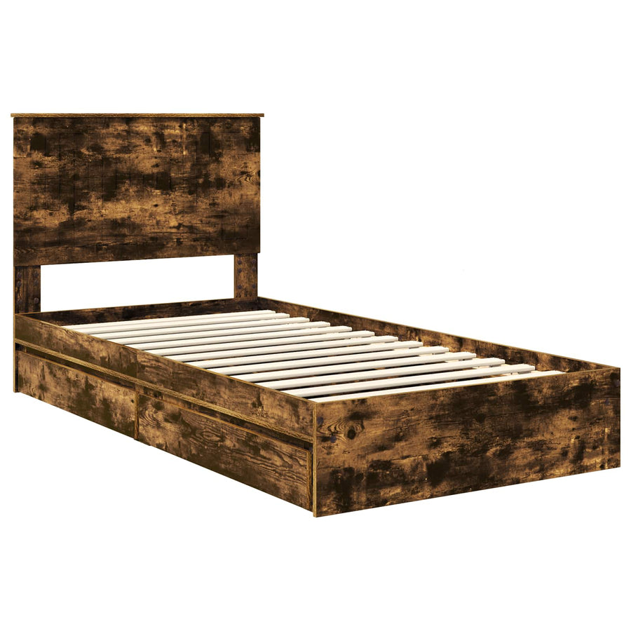 Opslag bed met lade Gerookt eiken 100 x 200 cm Bewerkt hout