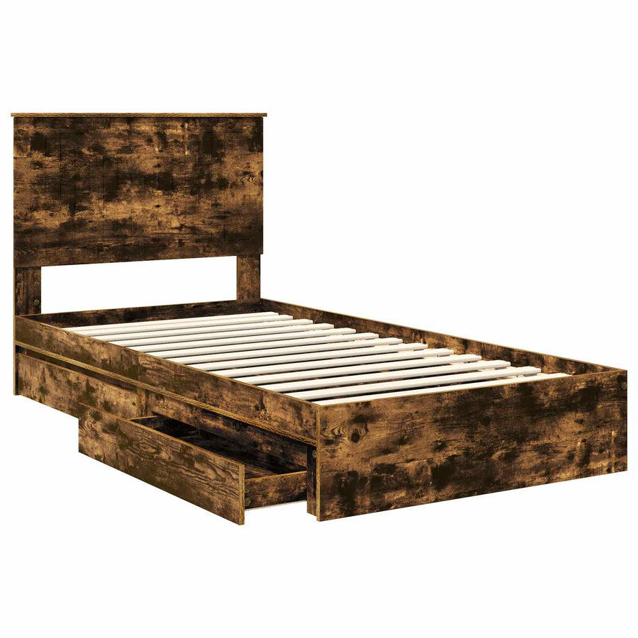Opslag bed met lade Gerookt eiken 100 x 200 cm Bewerkt hout