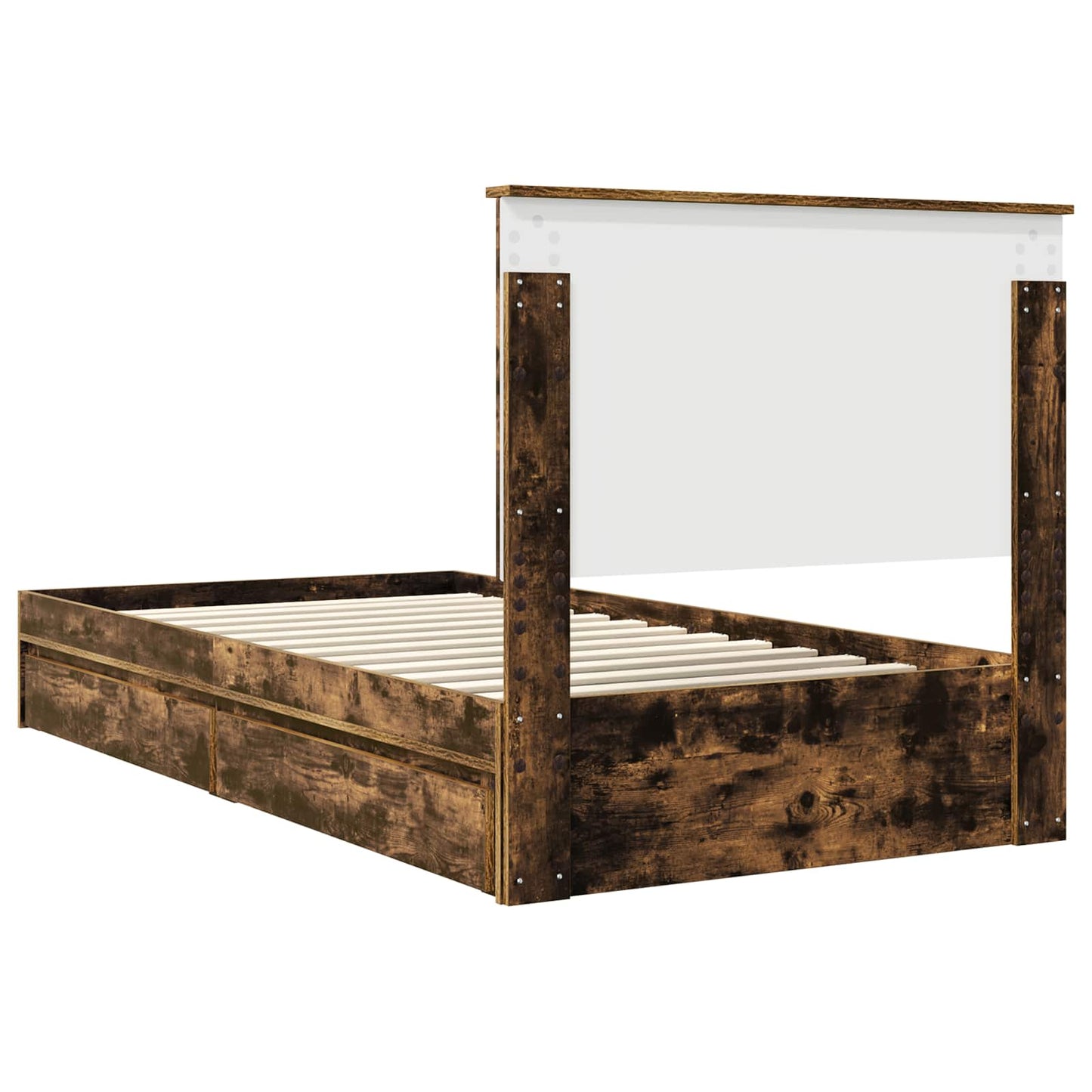 Opslag bed met lade Gerookt eiken 100 x 200 cm Bewerkt hout