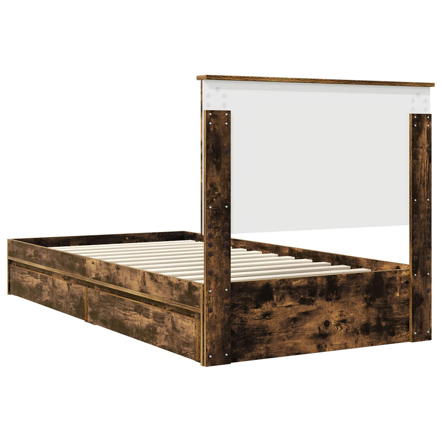 Opslag bed met lade Gerookt eiken 100 x 200 cm Bewerkt hout