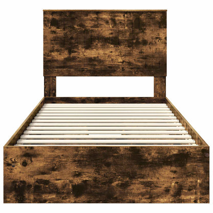 Opslag bed met lade Gerookt eiken 100 x 200 cm Bewerkt hout