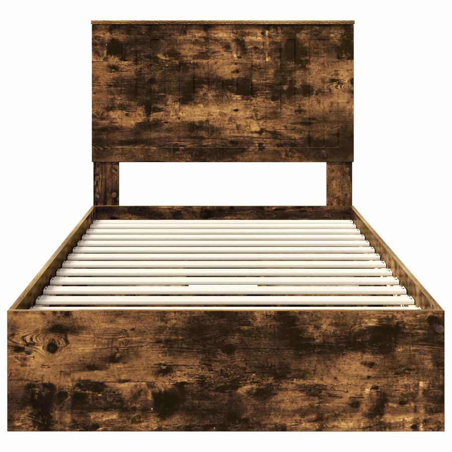 Opslag bed met lade Gerookt eiken 100 x 200 cm Bewerkt hout