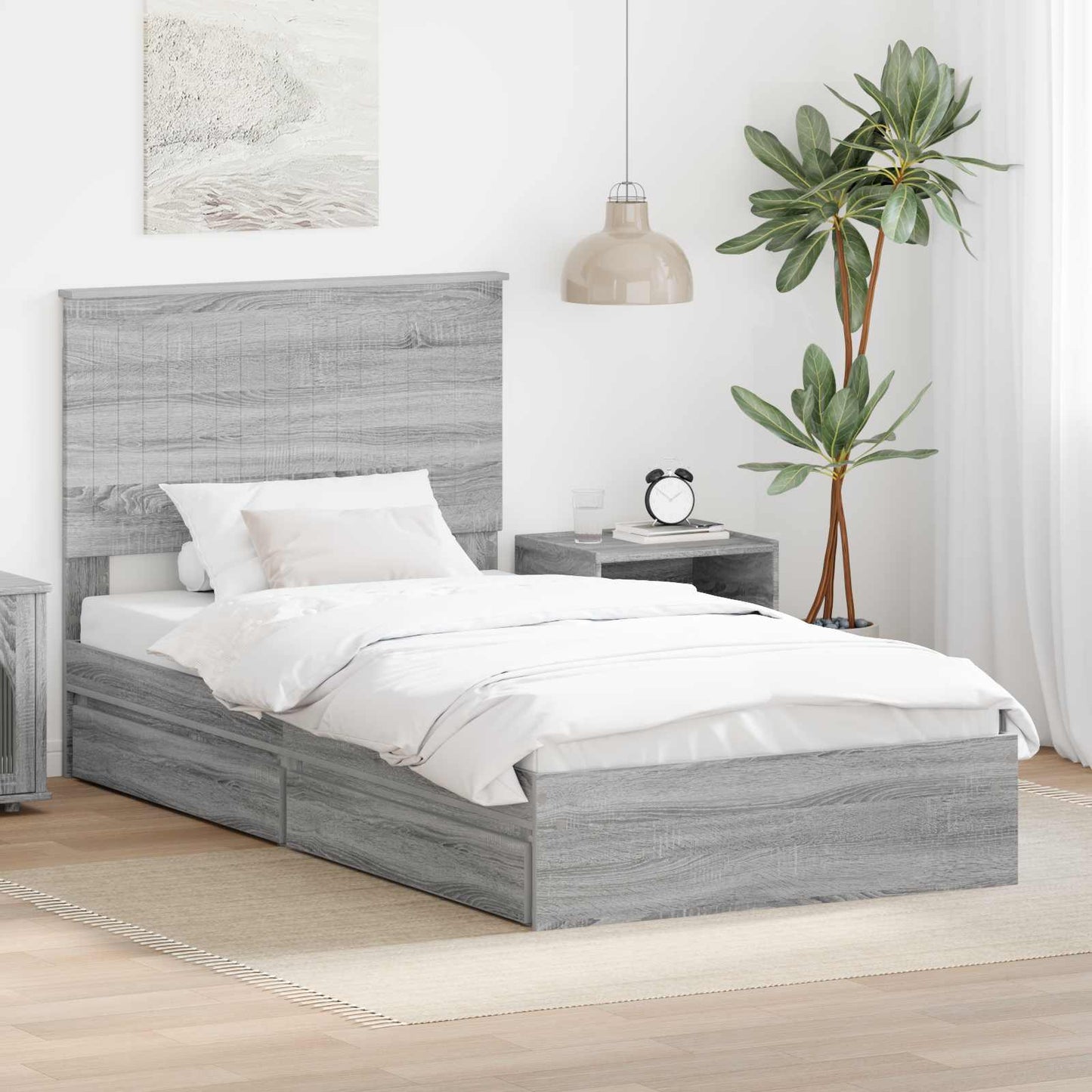 Opslag bed met lade Grijs Sonoma 100 x 200 cm Bewerkt hout
