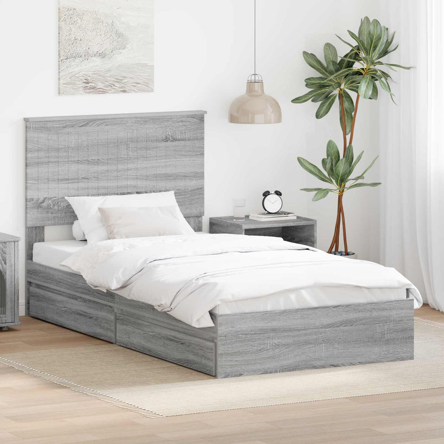 Opslag bed met lade Grijs Sonoma 100 x 200 cm Bewerkt hout