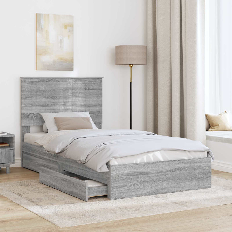 Opslag bed met lade Grijs Sonoma 100 x 200 cm Bewerkt hout