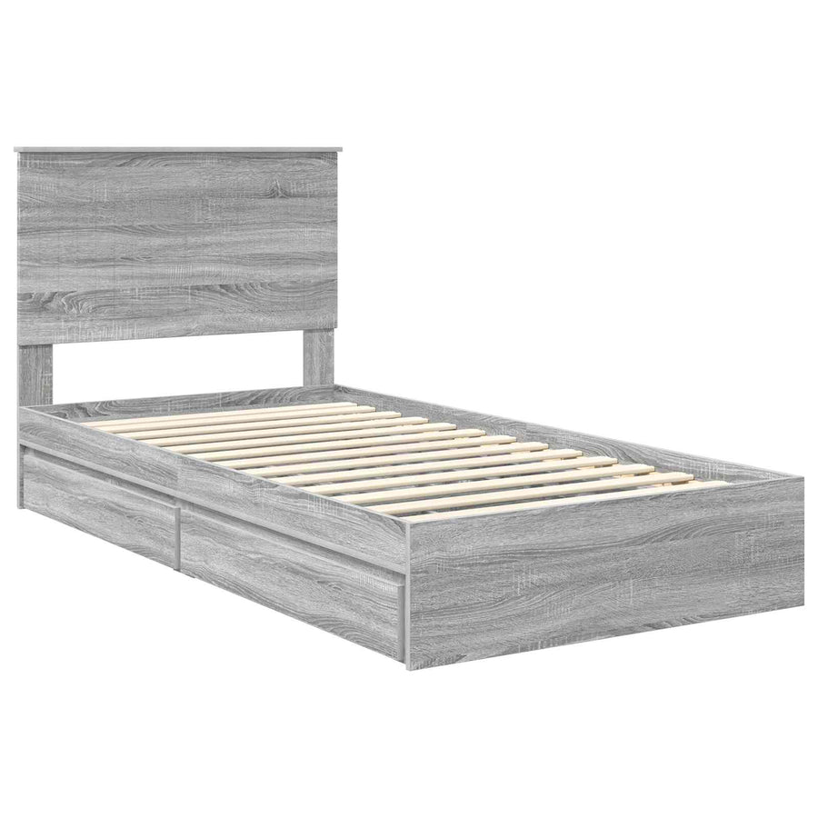 Opslag bed met lade Grijs Sonoma 100 x 200 cm Bewerkt hout