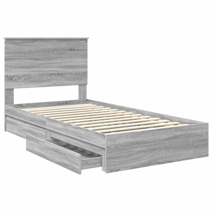 Opslag bed met lade Grijs Sonoma 100 x 200 cm Bewerkt hout