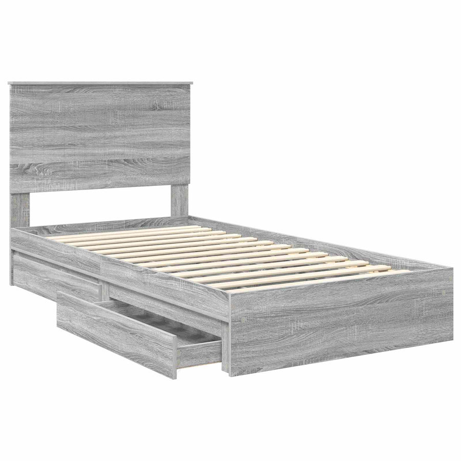 Opslag bed met lade Grijs Sonoma 100 x 200 cm Bewerkt hout