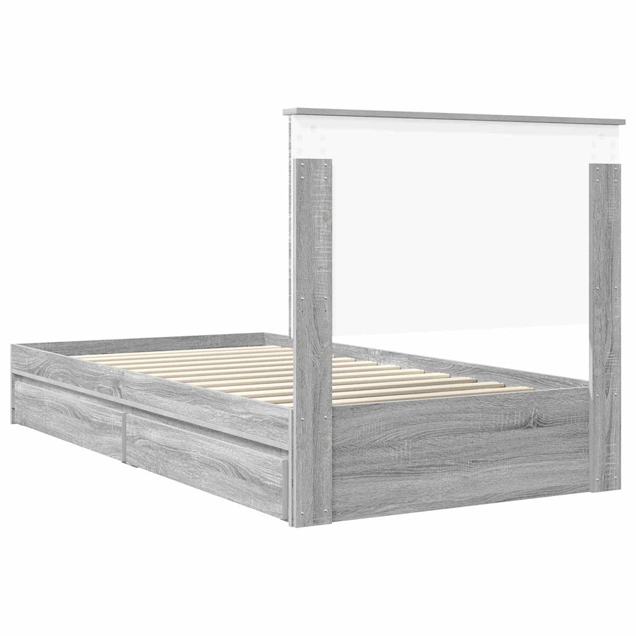 Opslag bed met lade Grijs Sonoma 100 x 200 cm Bewerkt hout