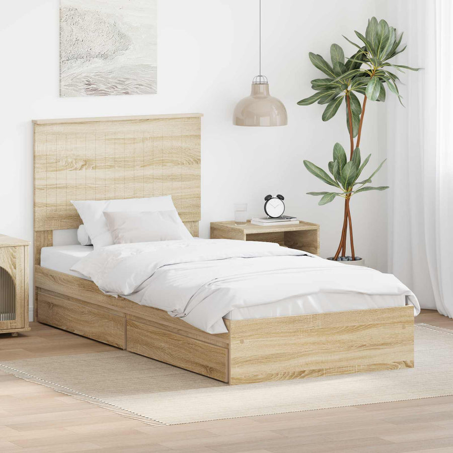 Opslag bed met hoofdeinde Sonoma Eiken 90 x 200 cm Bewerkt hout