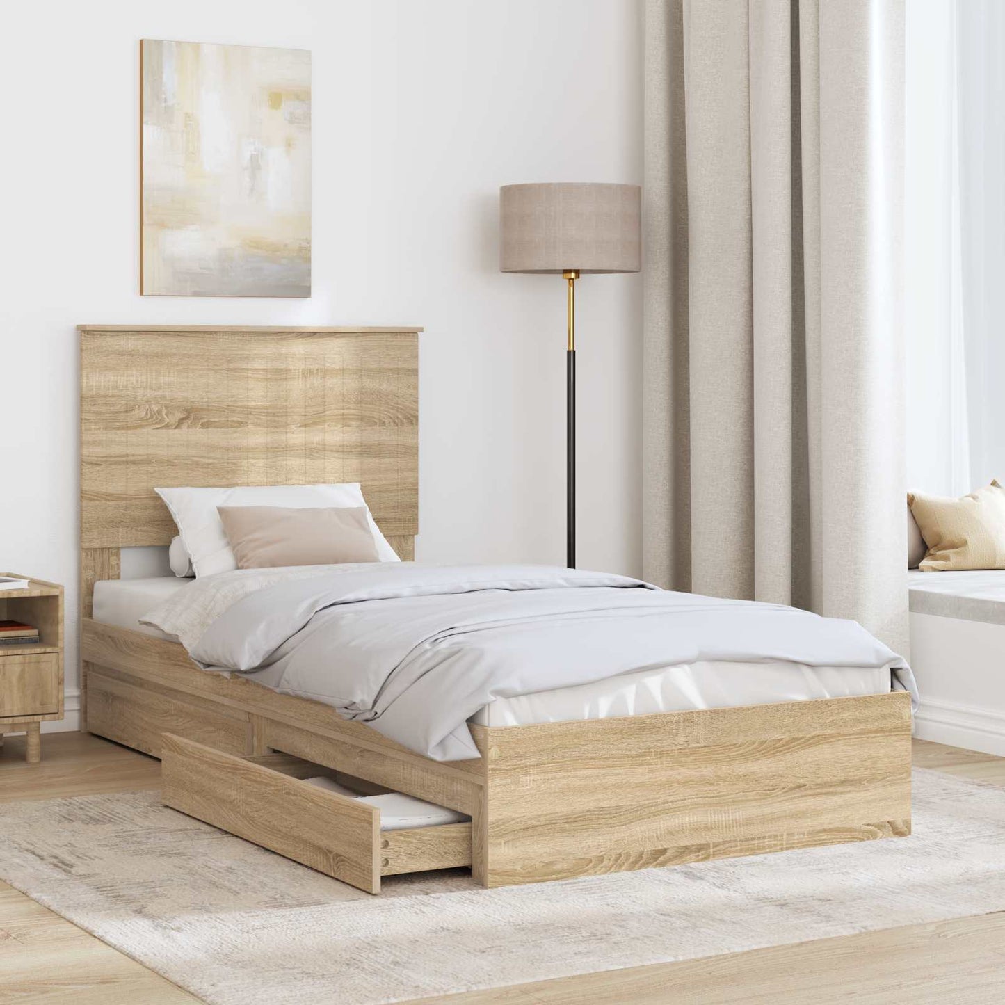Opslag bed met hoofdeinde Sonoma Eiken 90 x 200 cm Bewerkt hout