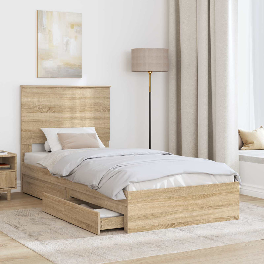 Opslag bed met hoofdeinde Sonoma Eiken 90 x 200 cm Bewerkt hout