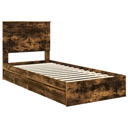 Opslag bed met lade Gerookt eiken 90 x 200 cm Bewerkt hout