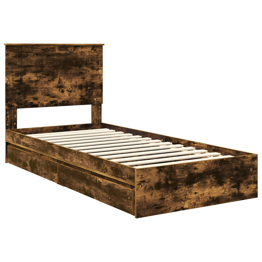 Opslag bed met lade Gerookt eiken 90 x 200 cm Bewerkt hout