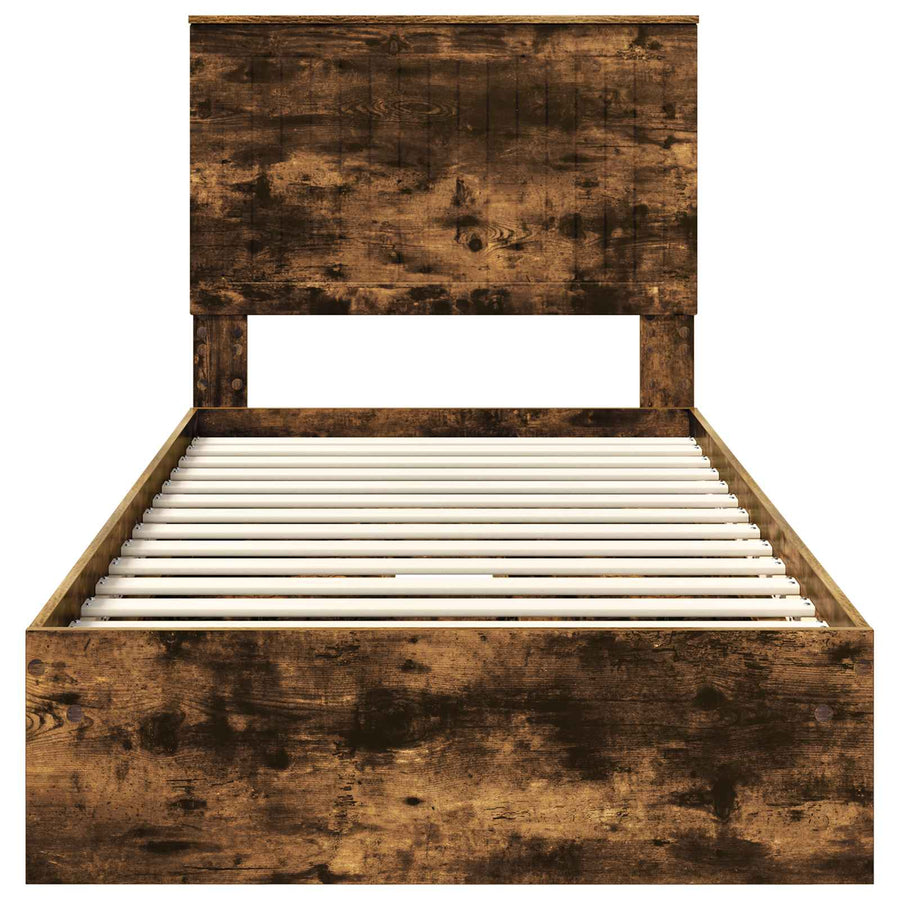 Opslag bed met lade Gerookt eiken 90 x 200 cm Bewerkt hout