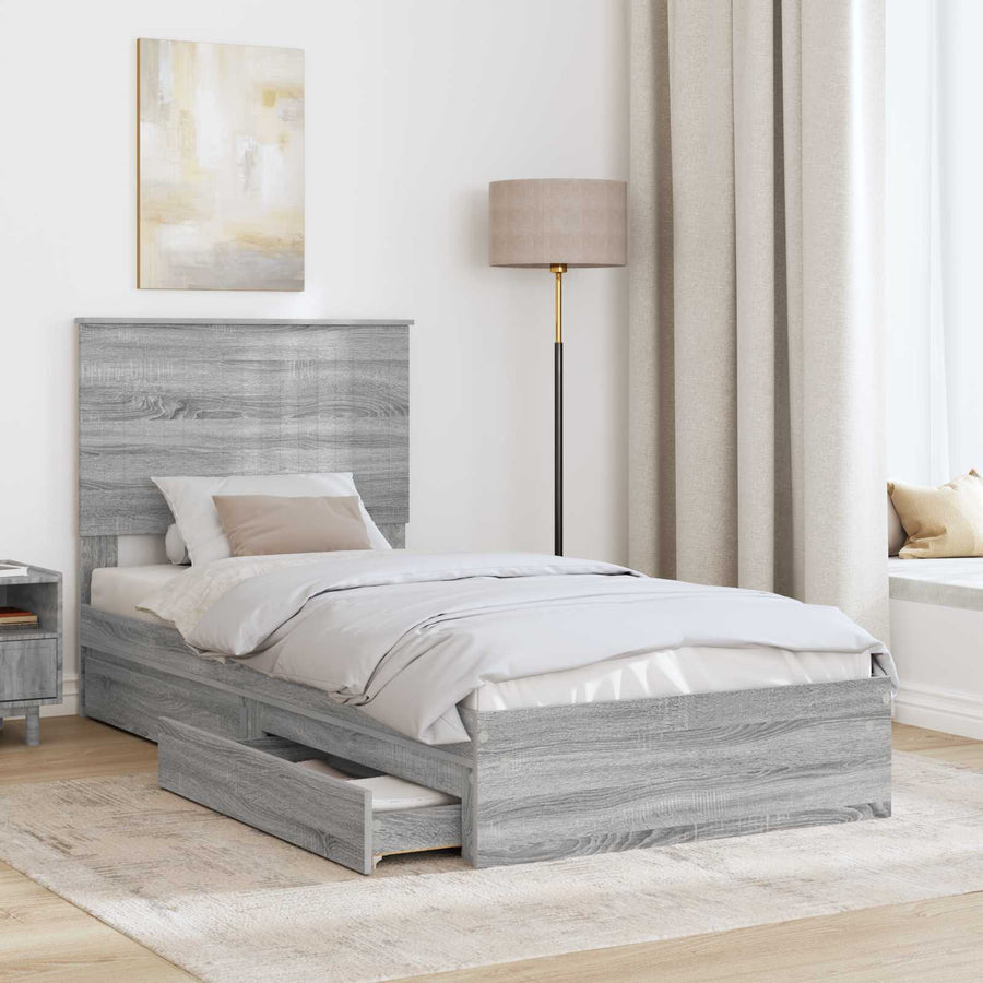 Opslag bed met hoofdeinde Grijs Sonoma 90 x 200 cm Bewerkt hout